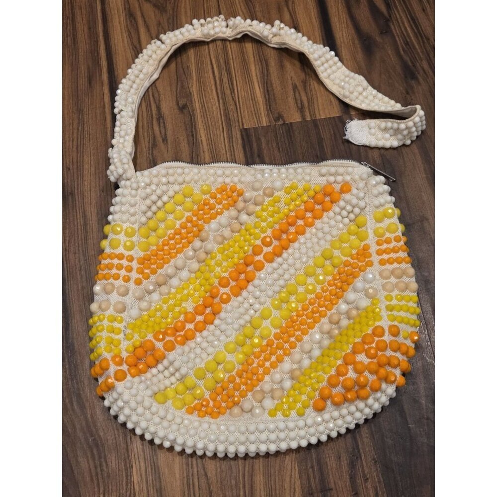 Vtg Rogers Van B Beaded Shoulder Bag White Orange Yellow Retro Disco Purse As Is